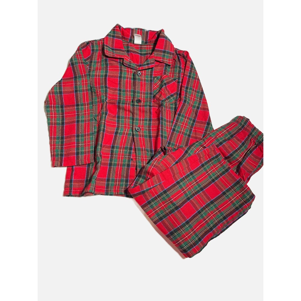 Old Navy Pajama Set Kids 4T Red Plaid Flannel Holiday Christmas Sleepwear PJs